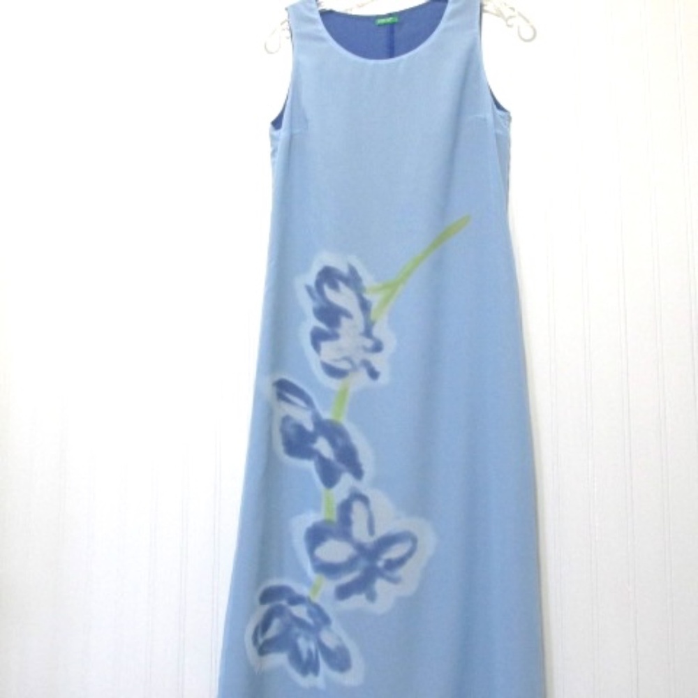 United Colors of Benetton VTG Blue Sheer Tie-Dye A-Line Maxi Dress, Size M